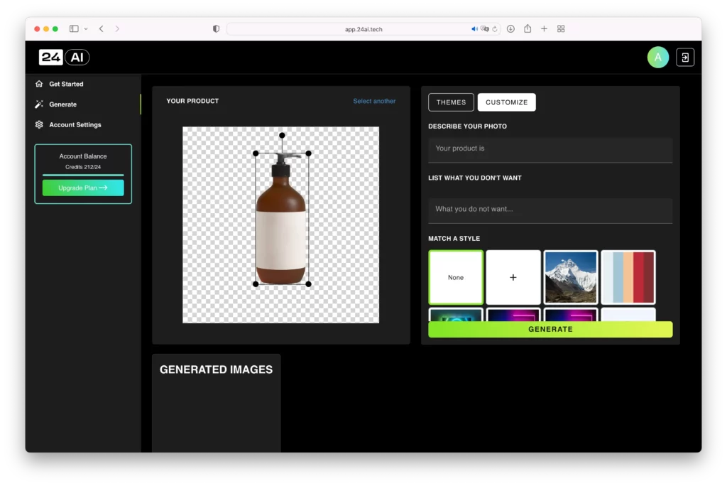 Integrating product images into a contextual environment using AI